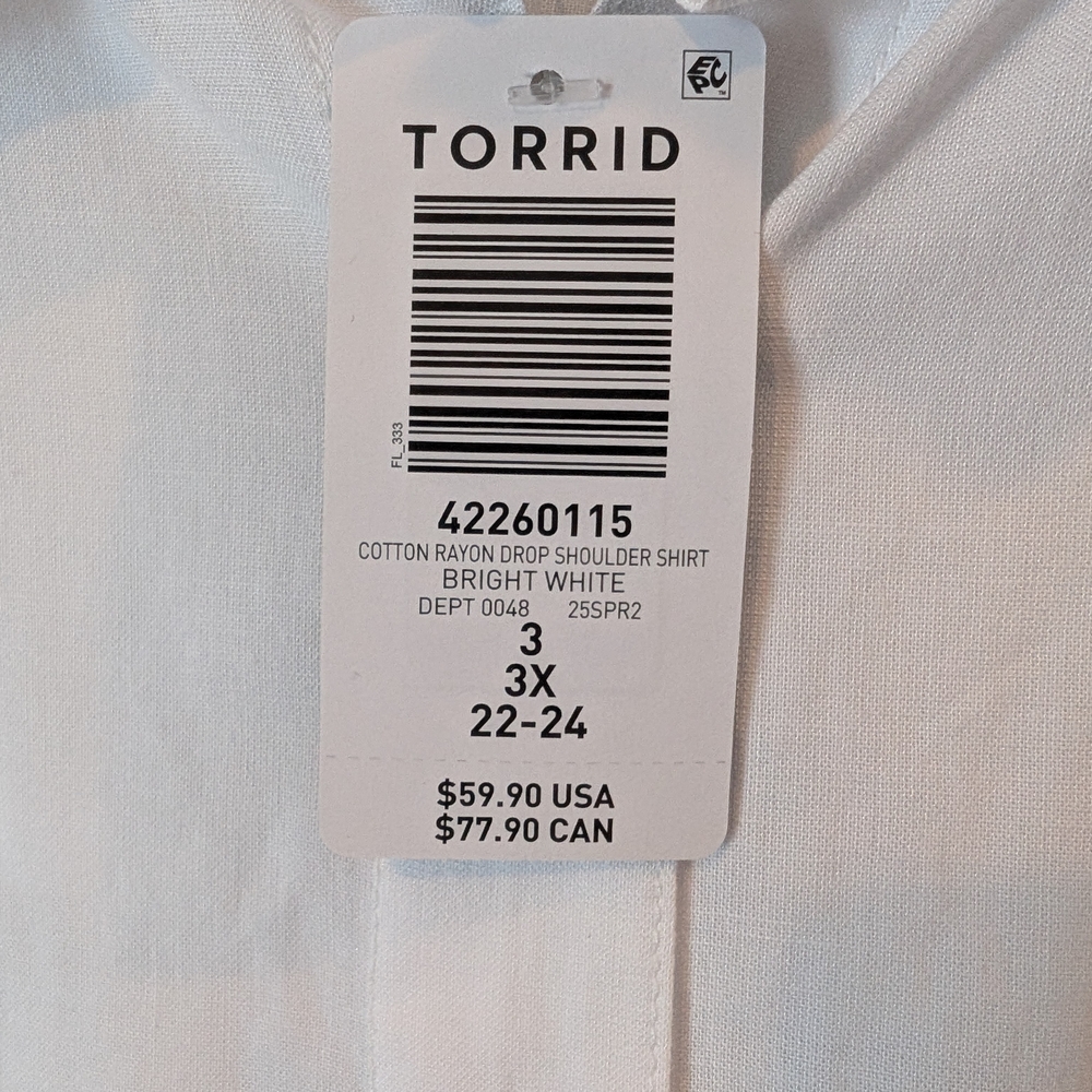 Torrid Bright White Drop Shoulder Shirt - Picture 3 of 3